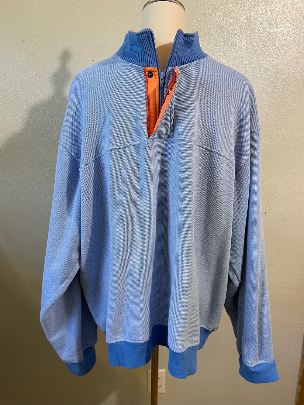 Orvis Quarter Zip Pullover Blue XXL Textured Luhr Logo Outdoor Sweater Heritage